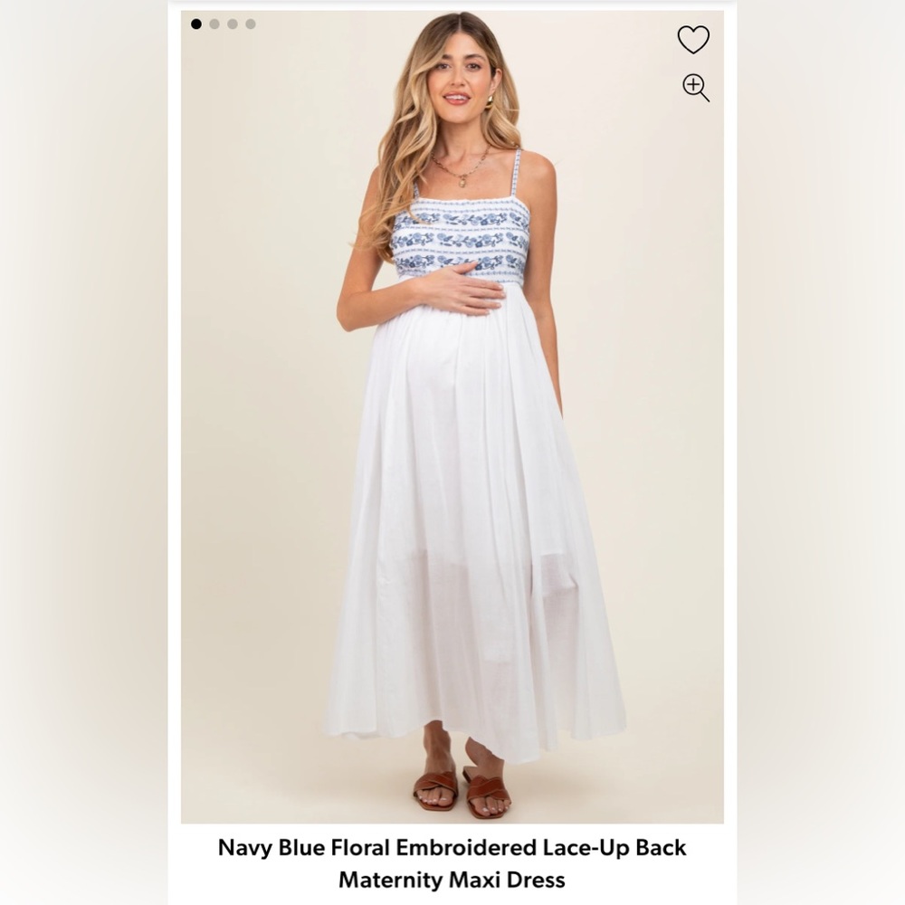 Navy Blue Floral Embroidered Lace-Up Back Maternity Maxi Dress